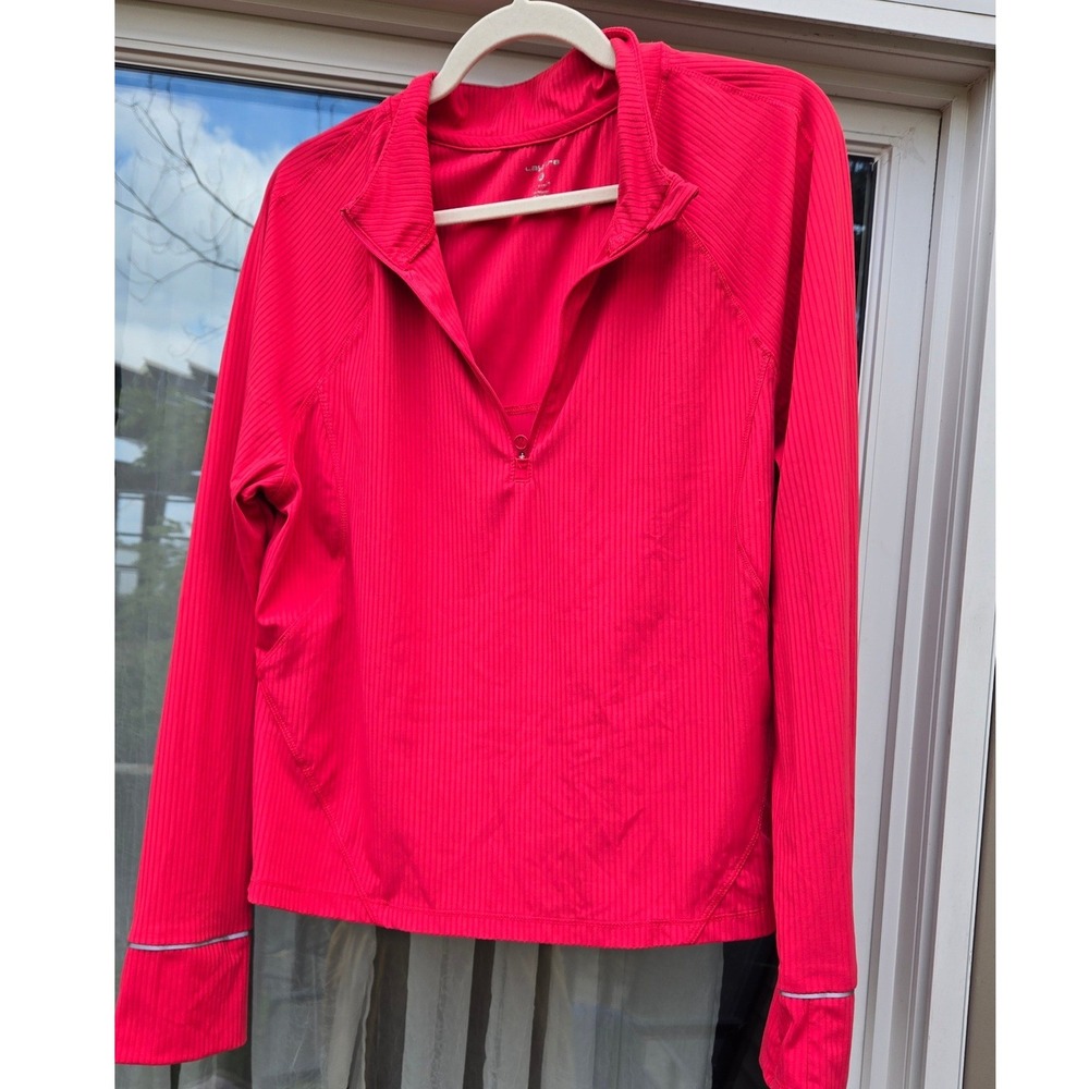 Layer 8 Women Pink Ribbed Quarter Zip Qwick-Dry Activewear Top XL